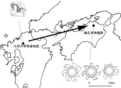 九州大学筑紫地区遺跡群と森広天神遺跡の位置図