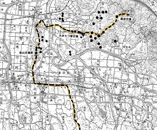 金山古墳群と周辺の古墳地図