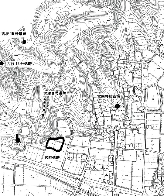 富田神社古墳と周辺の古墳・遺跡地図