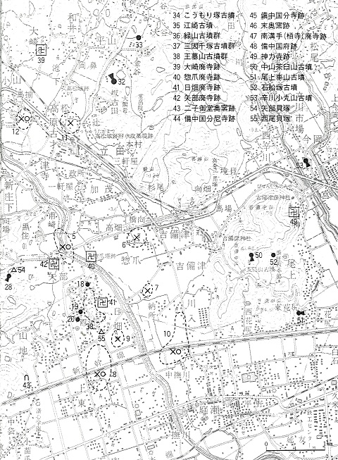 岡山市西域の主な遺跡・古墳マップ