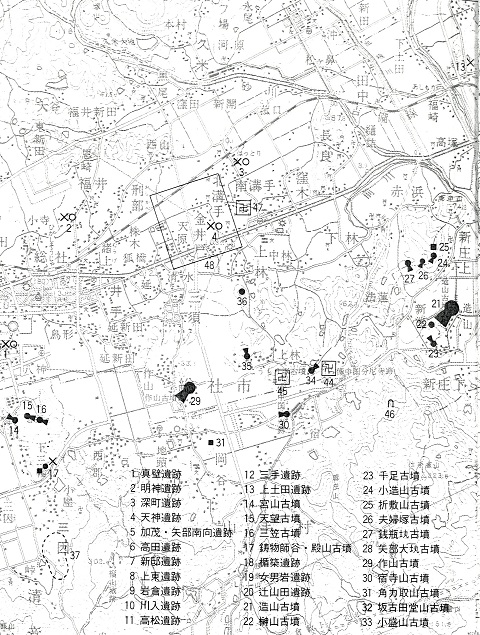 総社市東半の主な遺跡・古墳マップ