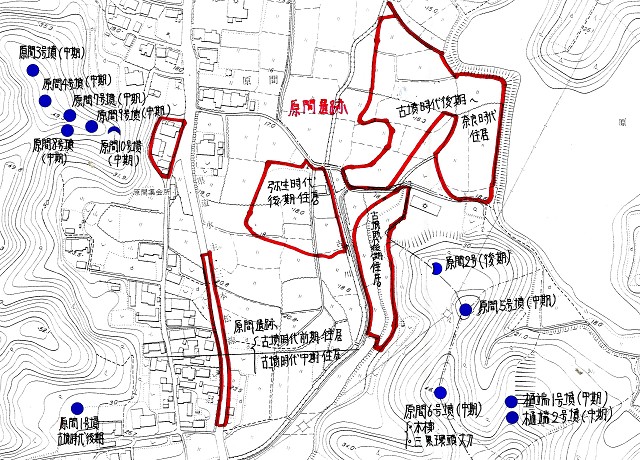 原間地区の古墳・遺跡位置図
